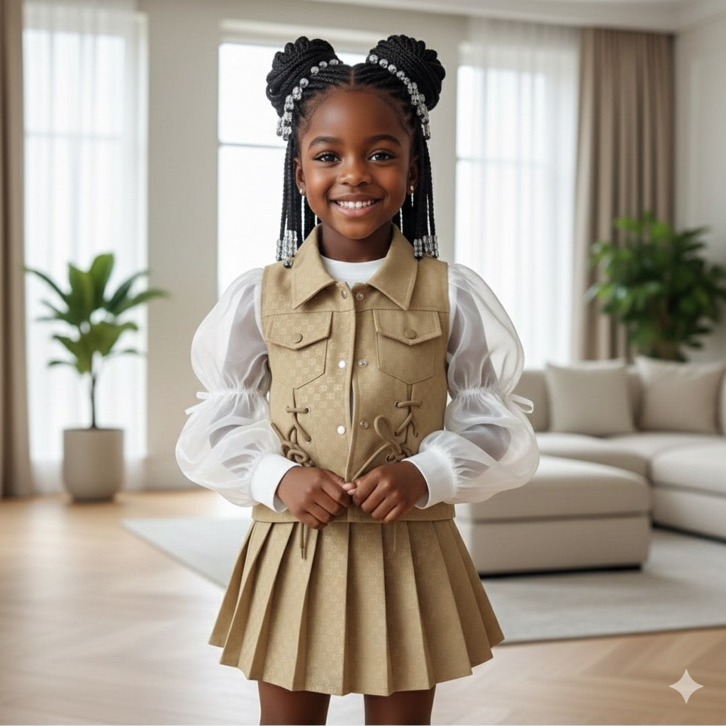 ✨ Ensemble deux-pièces chic pour fille - Gilet et Jupe Plissée