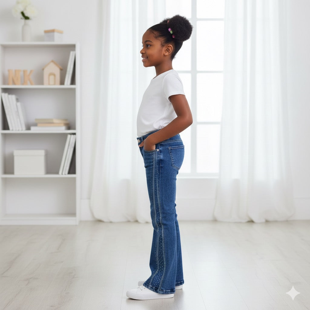 Jean Flare Décoré de Strass pour Fillette | Style Y2K Glamour