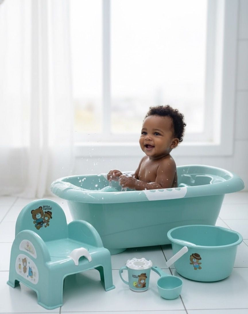 Ensemble de Bain Complet pour Bébé - Couleur Menthe avec Motifs Oursons