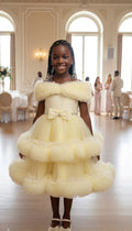 Robe de Cérémonie Fille Jaune Pâle - Style Princesse Épaules Dénudées