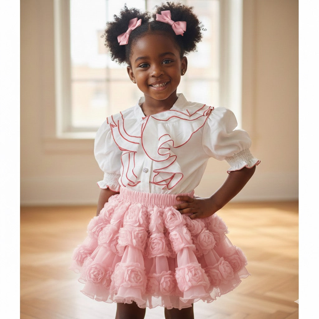 Ensemble Jupe et Chemisier 'Jardin de Roses' pour Fillette