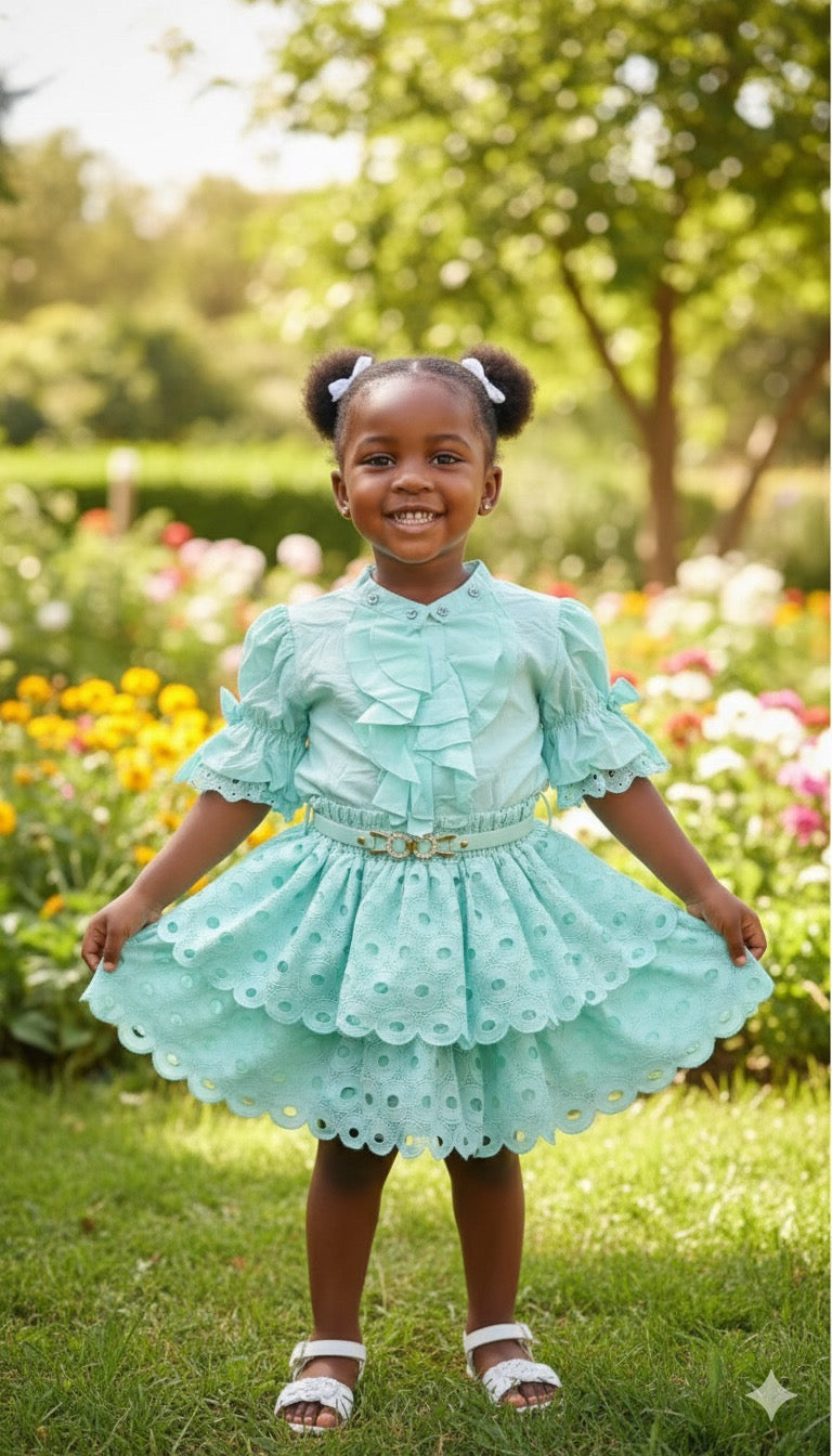Ensemble Fille Chic – Blouse à Volants et Jupe Brodée (3-9 ans)