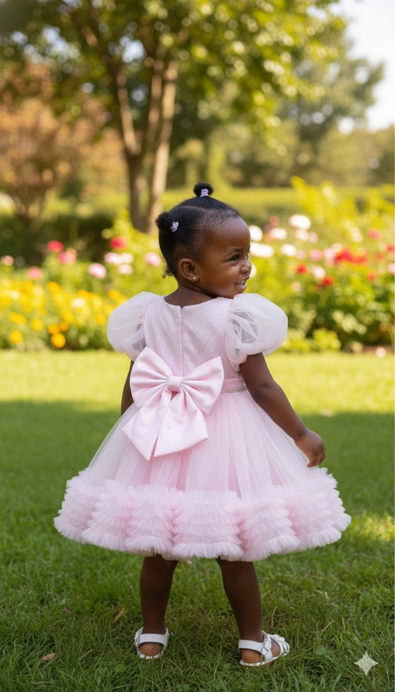 Robe de Cérémonie Fille Tutu Volumineux – Grand Nœud (1-6 ans)