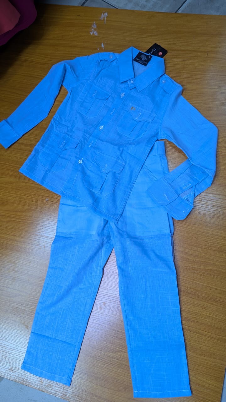 Ensemble Garçon 2 Pièces – Chemise & Pantalon (Bleu ou Vert Menthe)