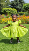 Robe Fille Ballon Vert Citron – Grand Nœud (1-5 ans)