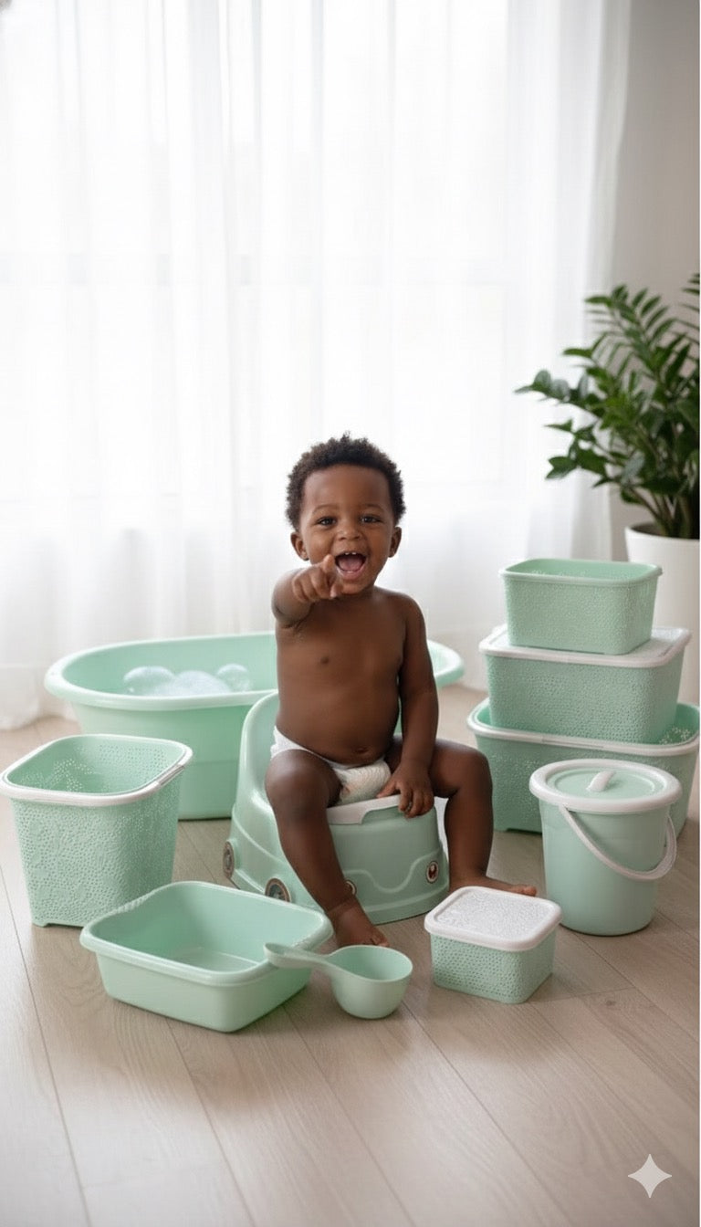Ensemble de Bain et Rangement pour Bébé - Vert Menthe