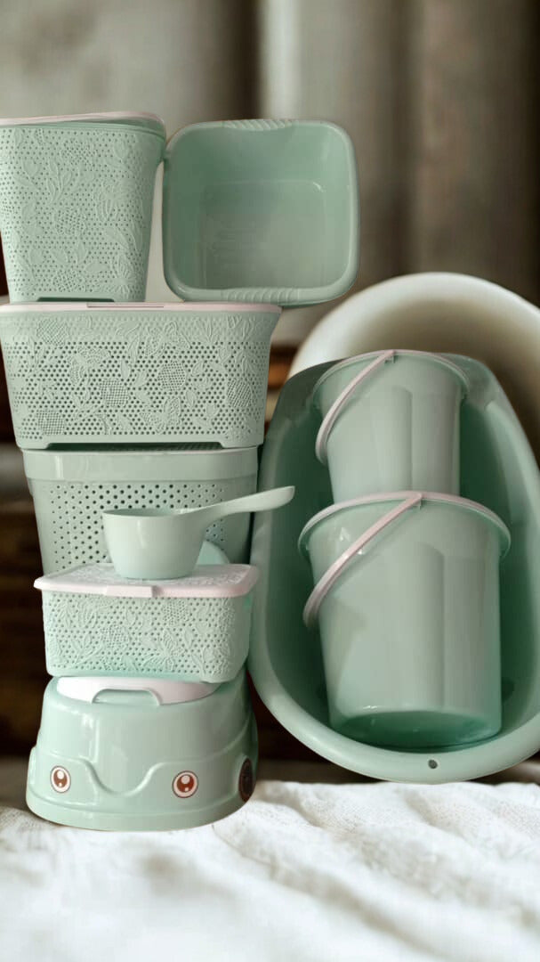 Ensemble de Bain et Rangement pour Bébé - Vert Menthe