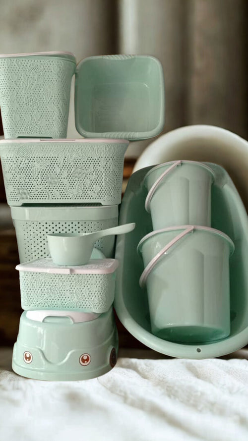 Ensemble de Bain et Rangement pour Bébé - Vert Menthe