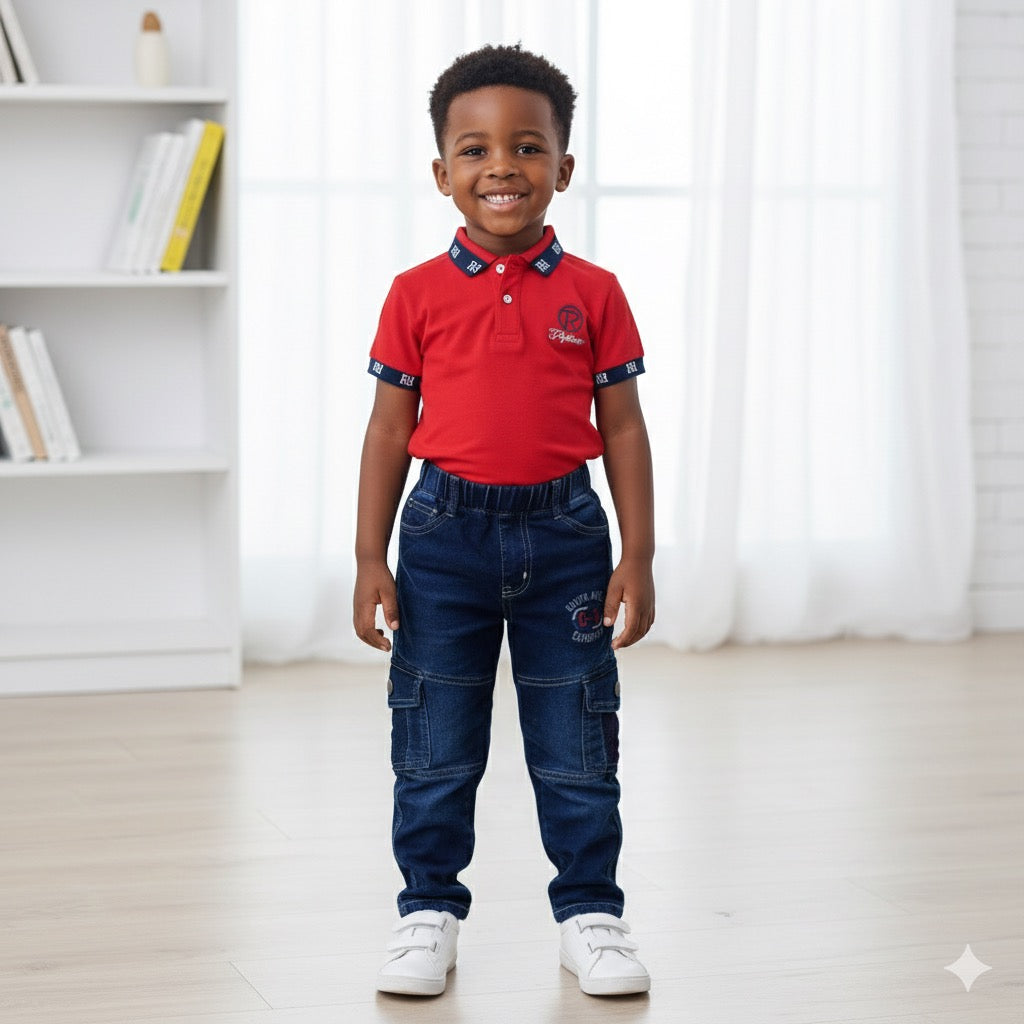Ensemble Polo Rouge et Jean Cargo 'Explorateur' pour Garçon