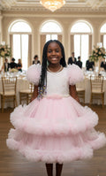 Robe de Cérémonie Fille Style Princesse en Tulle - Manches Bouffantes