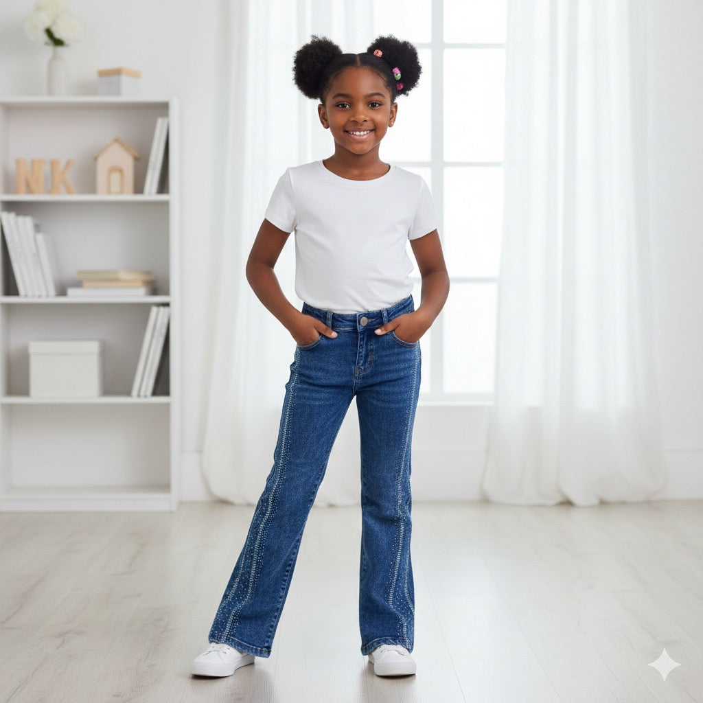 Jean Flare Décoré de Strass pour Fillette | Style Y2K Glamour