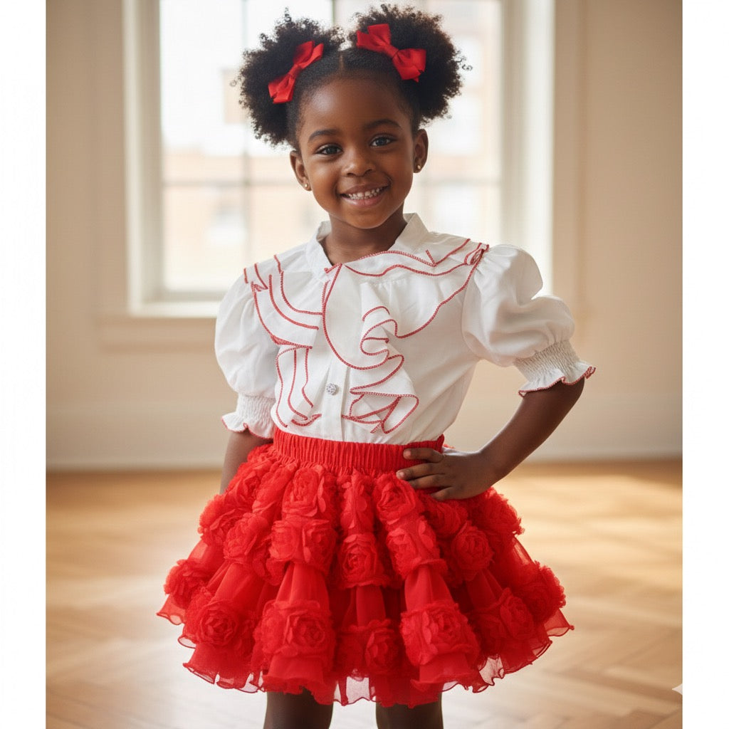 Ensemble Jupe et Chemisier 'Jardin de Roses' pour Fillette