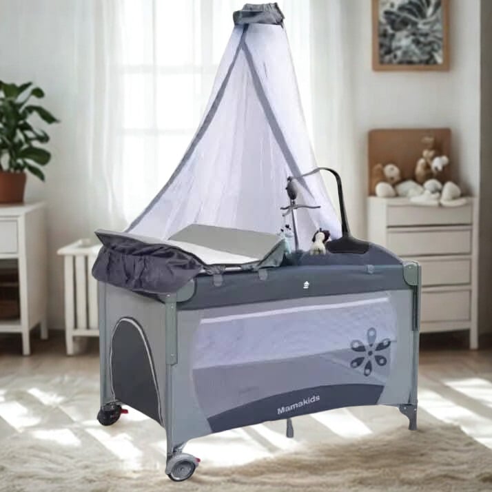 Lit Parc Bébé Multifonction avec Table à Langer & Moustiquaire – Mamaskids